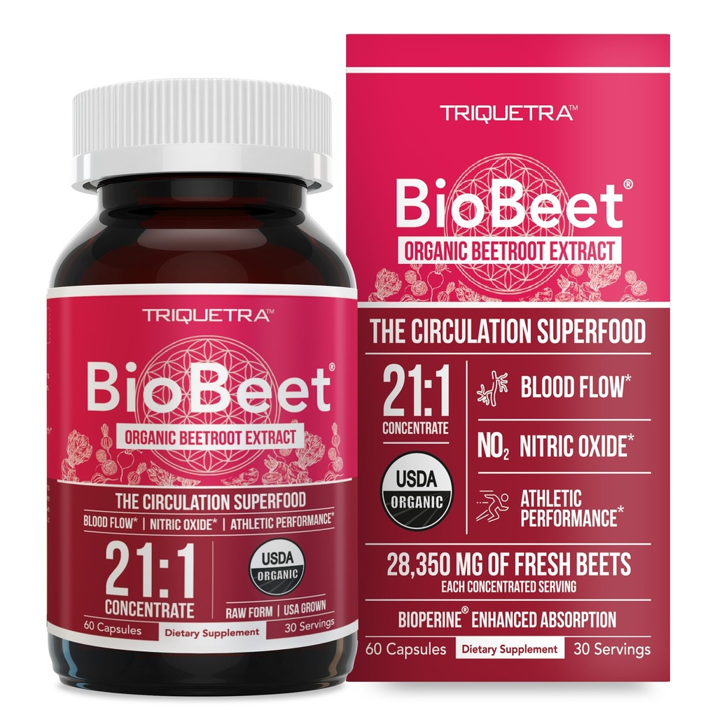 BioBeet® Max Strength Beet Juurkapslid - 21: 1 Kontsentraat, iga serveerimine tuletatud 28,350 mg orgaanilisest peedist - Absorptsiooni tõhustamine BioPerine® Black Pepper ekstraktiga (60 kapslit)