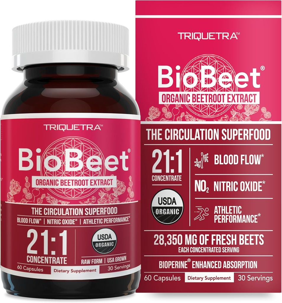 BioBeet® Max Strength Beet Juurkapslid - 21: 1 Kontsentraat, iga serveerimine tuletatud 28,350 mg orgaanilisest peedist - imendumise suurendamine BioPerine® Black Pepper ekstraktiga (60 kapslit)