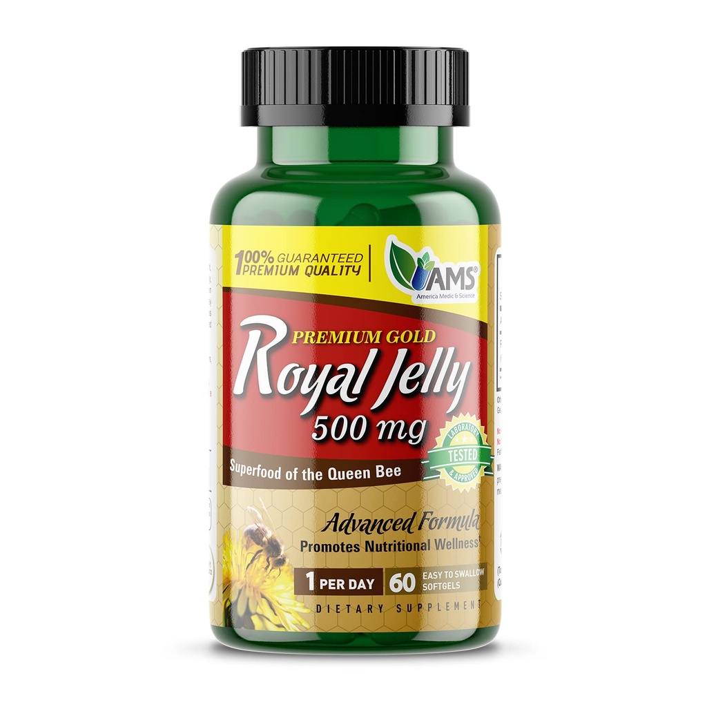 Ameerika Medic & Science Royal Jelly 500mg (60 softgels) | Superfood of The Queen Bee | Dietary Supplement for Women | Promotes Immunity and Fertility | Toetab Naha, Maksa, Südame Ja Aju Tervist