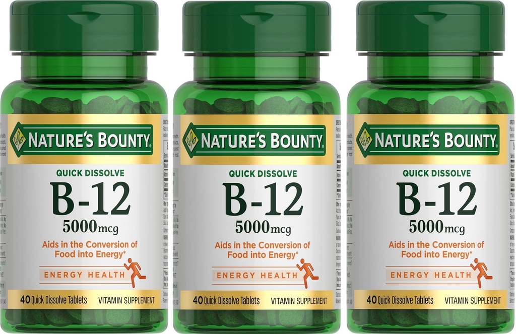Looduse Bounty Vitamiin B-12 5000 mcg, 40 Kiiresti lahustatavat tabletti (3. pakend)