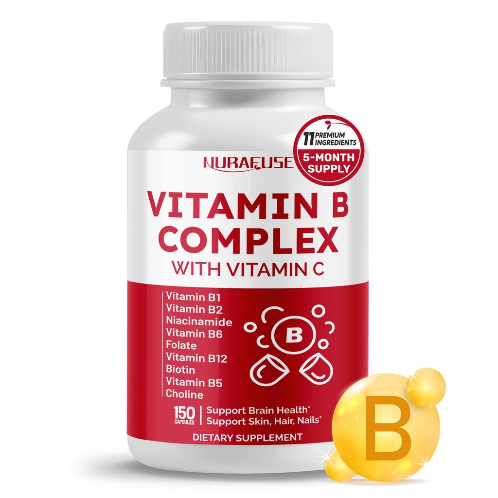 B-vitamiini kompleks B1, B2, 6,9,12 Niatsiin, C-vitamiiniga - aju tervise, energia taseme, naha, juuste ja küünte toetamine