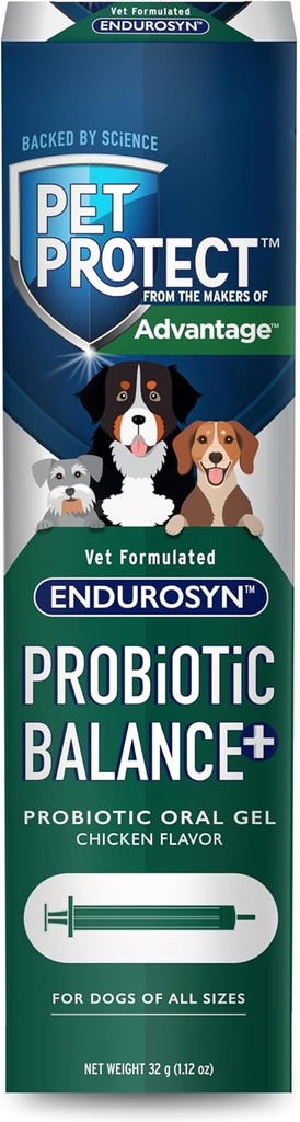 Lemmikloomade kaitsekoer probiootiline tasakaal + suukaudne geel, Vet-Formulated Endurosyn, Prebiootikumid ja probiootikumid koertele, 3-päevane pakkumine, kana maitse (32 g)