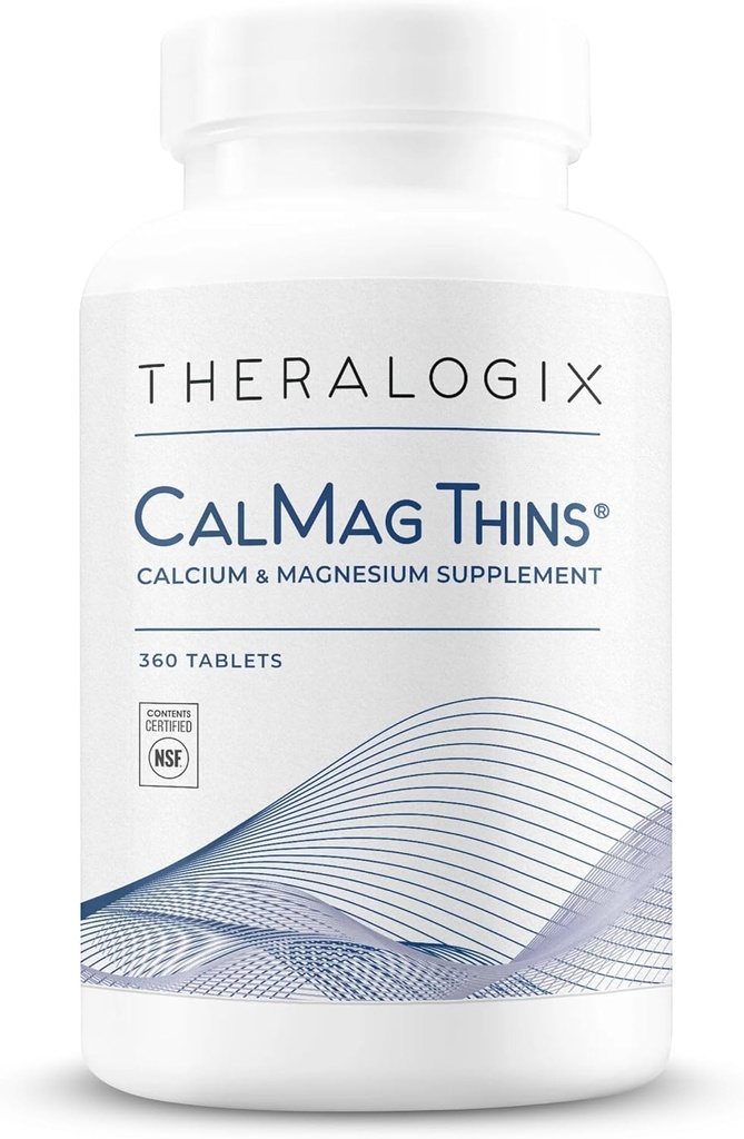 Theralogix CalMag Thins Calcium & Magnesium Supplement - Luude tugilisa naistele ja meestele - sisaldab 200 mg kaltsiumi ja 50 mg magneesiumi - NSF sertifitseeritud - 360 tabletti