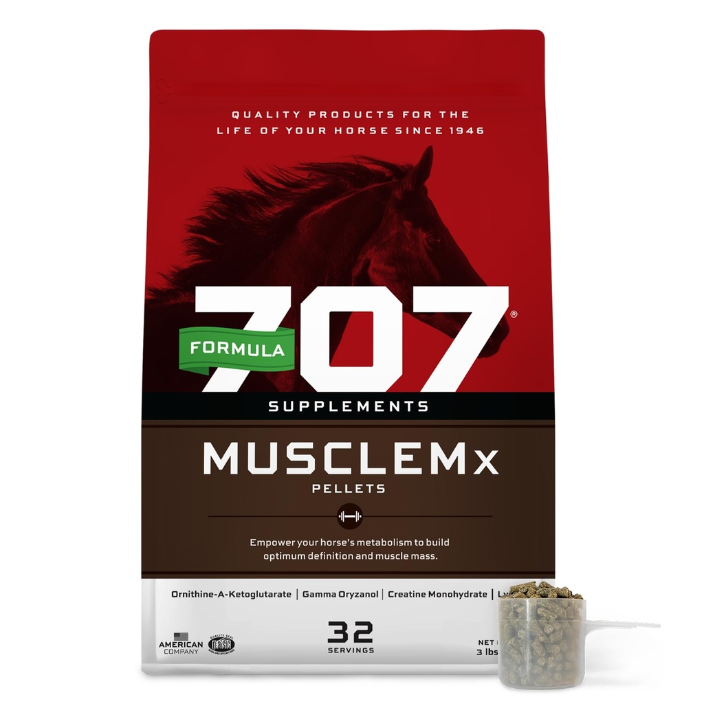 Vormel 707 MuscleMx Hobuste täiendus, 3lb Bag - konditsioneerimise tugi ja lihaste ehitaja hobustele lüsiini, Gamma Oryzanol, Kreatiin & OKG