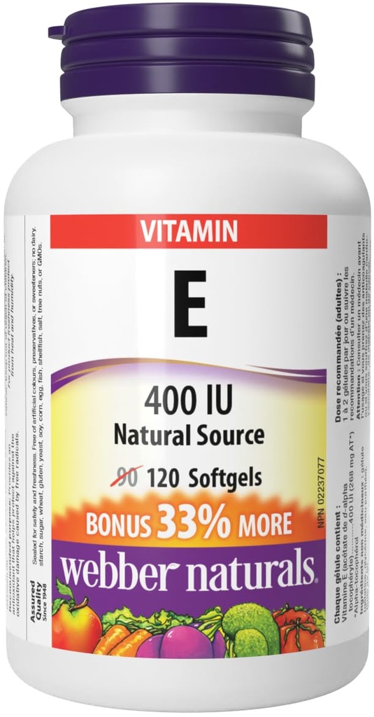 Webber Naturals Vitamiin E Natural Source Softgel, 400 IU-120 Softgels