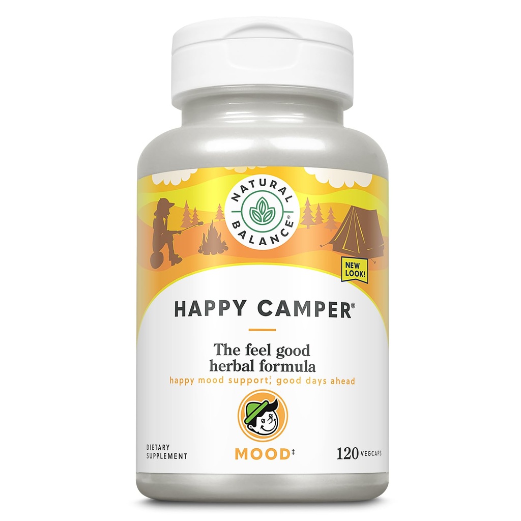 Natural Balance Happy Camper - Feel-Good Mood Support Supplement - Gotu Kola, Passion Flower ja Kava Kapslid - 60-päevane garantii (120 Count)