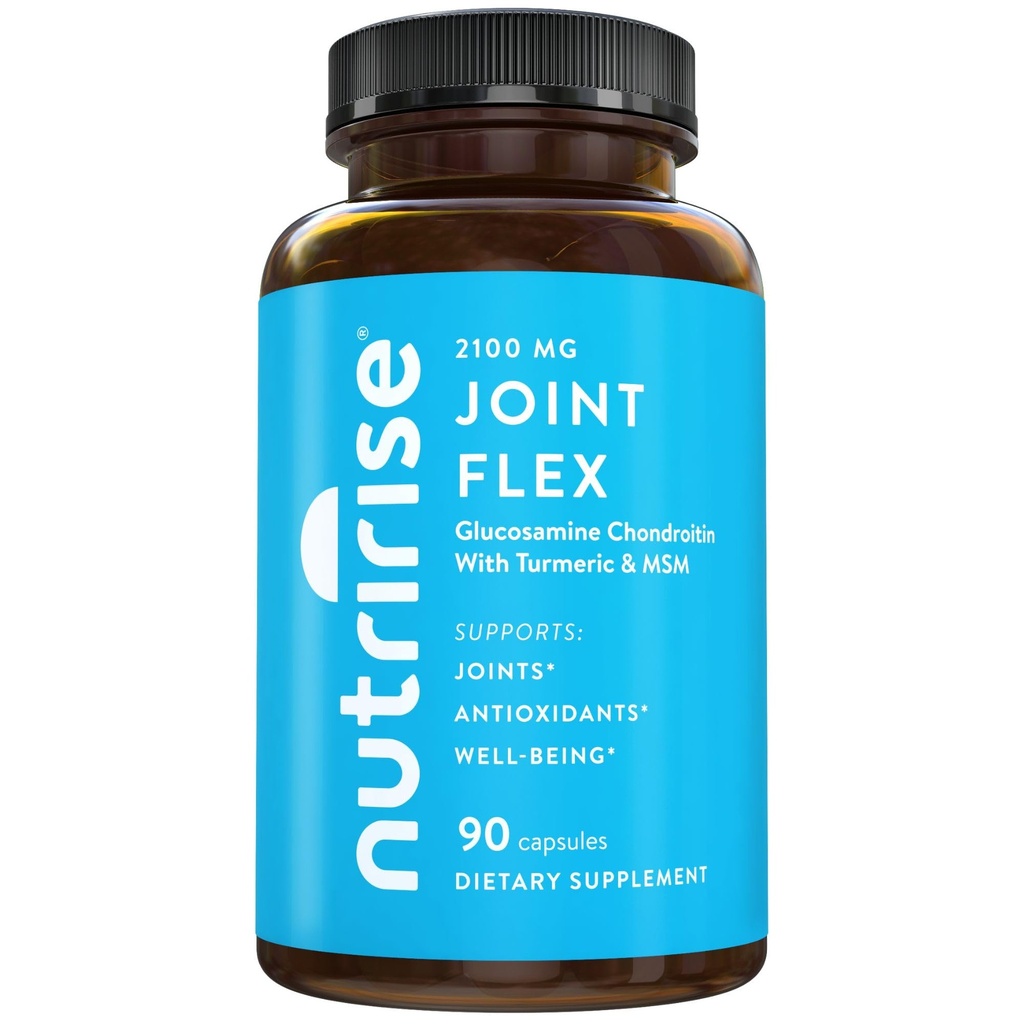 NutriRise Glükosamiin Chondroitin Quercetin & MSM kurkumiiniga 2100mg Kolmekordne tugevus ühine tugilisa naistele ja meestele Boswellia & Bromelain, Gluteenivaba, Non GMO, 90 Count