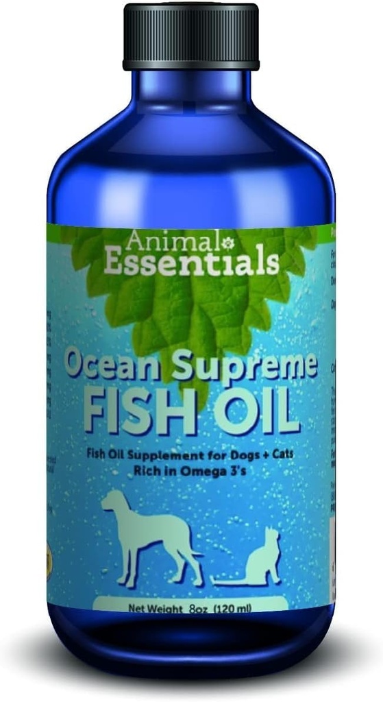 Animal Essentials Ocean Supreme Fish Oil for Dogs & Cats - Rikas Omega 3, Naha ja Coat Health, Fish Oil Vedel täiendus, Inimklassi maitsetaimed - 8 Oz