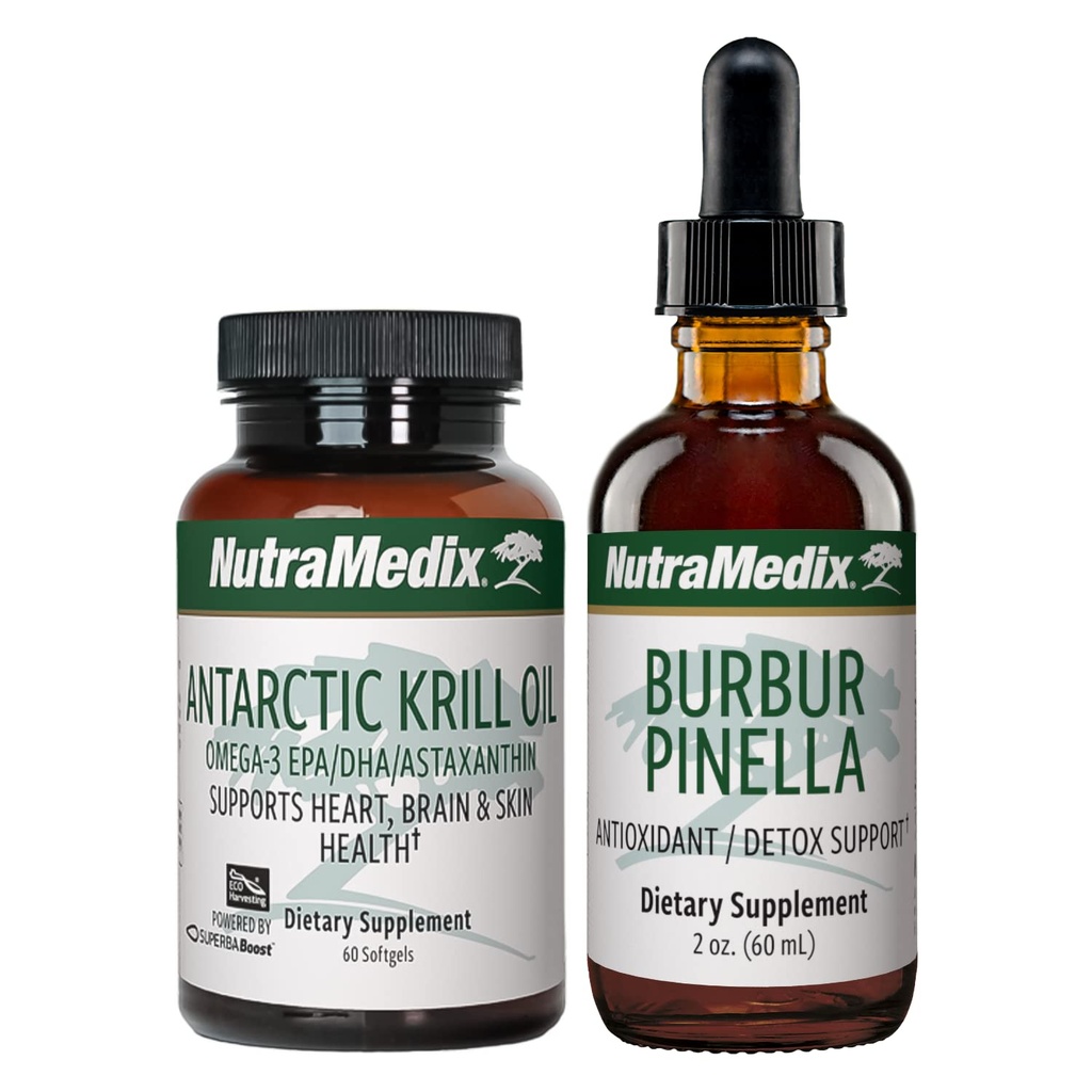 NutraMedix Brain Support Bundle - Sisaldab Artic Krill Oil Softgels ja Burbur Pinella Vedel tilgad Kognitiivne Tervis, Detox ja Brain Support - 2- tükilisa komplekti Kognitiivne tugi