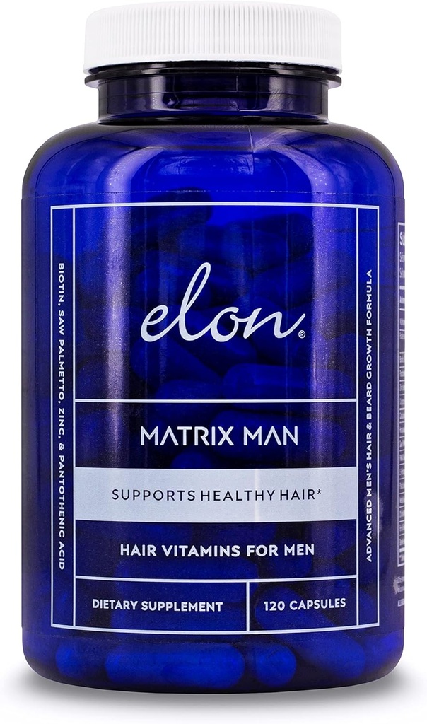 Elon Matrix Man - 60 päeva pakkumine - juuste kasvu vitamiinid meestele - Saw Palmetto & Biotin Advanced Formula vitamiinid - soodustab tervislikku habemekasvu - (120 kapslit)