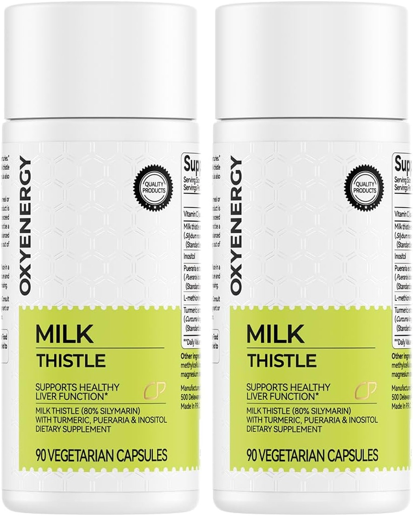 OxyEnergy Silymarin Milkohle 300mg ekstrakt C-vitamiini, inositooli ja Pueraria, maksa detoxi ja parandamise tugi, antioksüdantide tugi, 90 kapslit, pakend 2