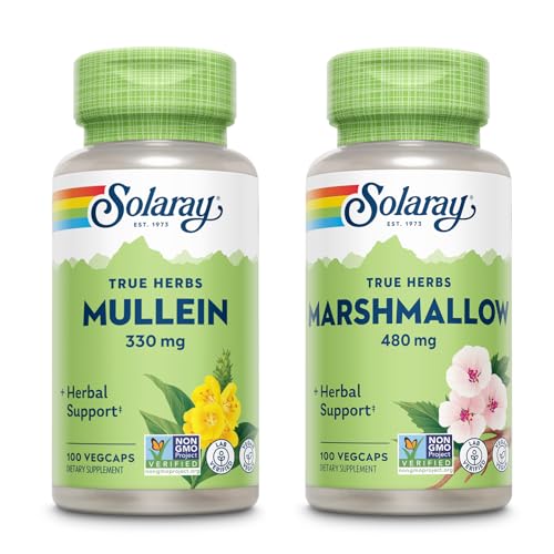 SOLARAY Mullein Leaf 330 mg ja vahukommi juur 480 mg - Wellness Bundle - maitsetaimed kõrge limaskesta lahustuv kiud rahustav tugi - Vegan, Non-GMO, Lab verifitseeritud, 60-päevane garantii, 200/100 VegCaps