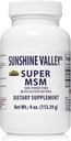 Sunshine Valley® Super MSM täiendus - Metüülsulfonüülmetaan MSM kristallid pulber liigese toetamiseks, küüned, juuksed ja naha tervis - 100% puhas pulber, maitsestamata, toidulisand - 4 oz