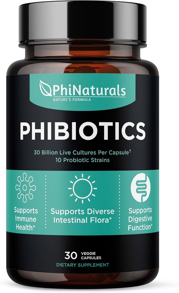 PhiNaturals High Potency Probiootikumid 10 tüve 30 miljardit CFUd [30 vegankapslit] naistele ja meestele Seedekulgla Tervis - Lactobacillus Acidophilus Salivarius Rhamnosus Bifidobacterium Probioticos