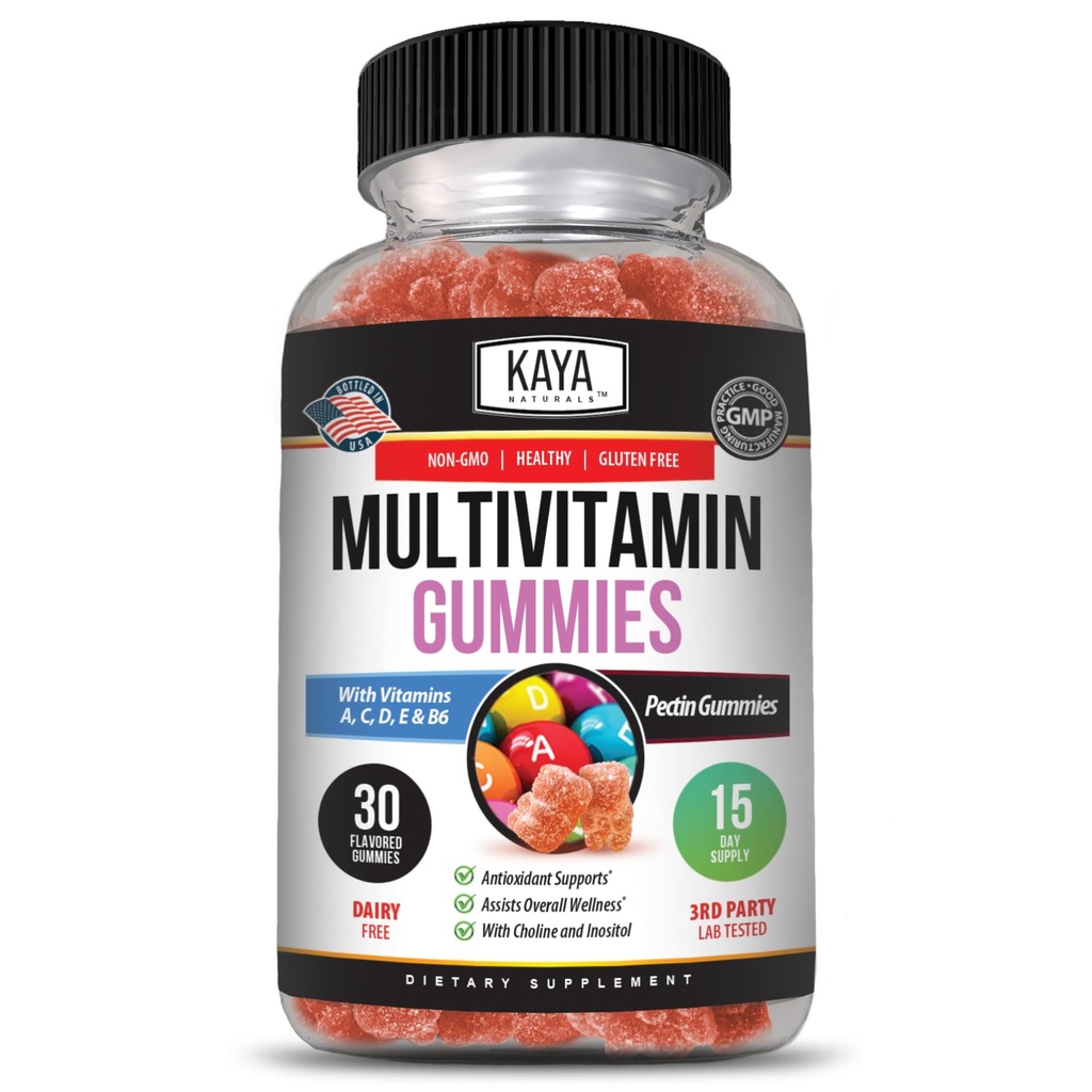 Kaya Naturals Täiskasvanud Multivitamiin Kummi, Biotiin, Vitamiin A, B-12, C & E, sealhulgas tsink, foolhape, maasikamaitse - Gluteenivabad multivitamiinid Magusad täiskasvanud kummikud