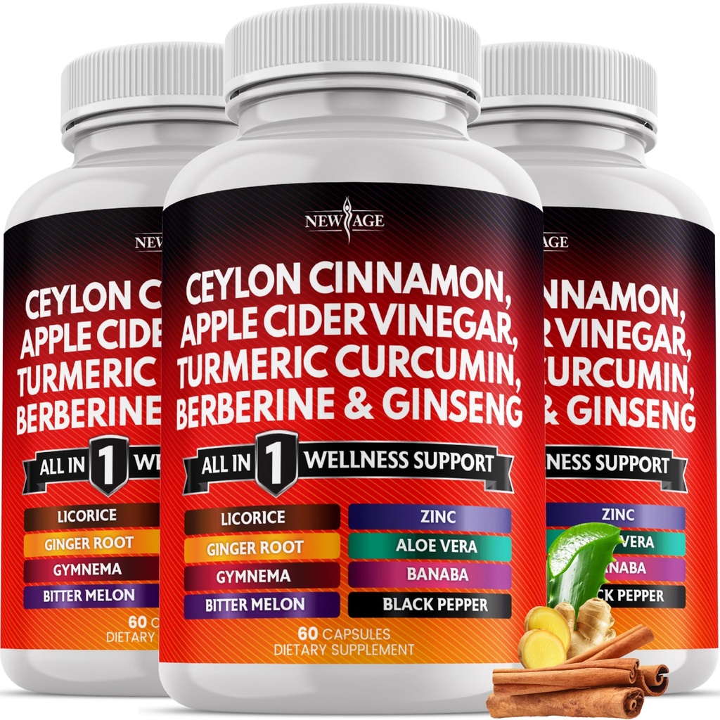 Ceyloni kaneel, kurkum, õunasiidri äädikas, ženšenn, Aloe Vera, Berberine Plus Banaba, ingveri juur - 180 krahv