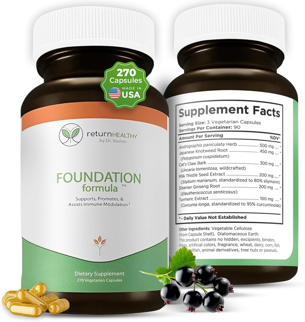 Foundation Formula | Tick Immune Support Supplement | Jaapani Knotweed Juur, Cat's Claw, Milk Thistle | Resveratrol Supplement | Mitte-GMO, All-Natural & Taimetoitlane, 270 kapslit