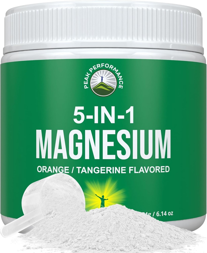 5-in-1 magneesiumi pulber jook naistele ja meestele. Magneesiumglütsinaat + tsitraat + malaat + kelaat + tauraat. Suurepärane maitse Vegan täiendus lihaste lõõgastumiseks, uni, krambid. Apelsinimaitseline