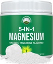 5-in-1 magneesiumi pulber jook naistele ja meestele. Magneesiumglütsinaat + tsitraat + malaat + kelaat + tauraat. Suurepärane maitse Vegan täiendus lihaste lõõgastumiseks, uni, krambid. Apelsinimaitseline