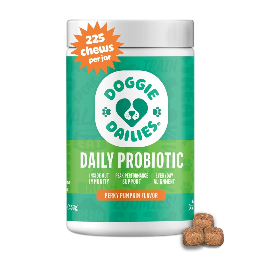 Doggie Dailies Probiootikumid koertele - Advanced Dog Probiootikumid Prebiootikumidega - Edendab seedetrakti tervist - toetab immuunsüsteemi ja üldist tervist (kõrvits) 225 pehmed närid