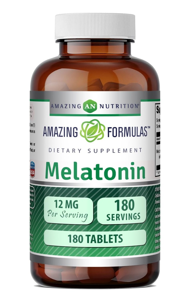 Hämmastav valem Melatoniini lisand | Maitsestamata | 12 mg ühe serveerimise kohta | 180 tabletti | Mitte-GMO | Gluteenivaba | Made in USA
