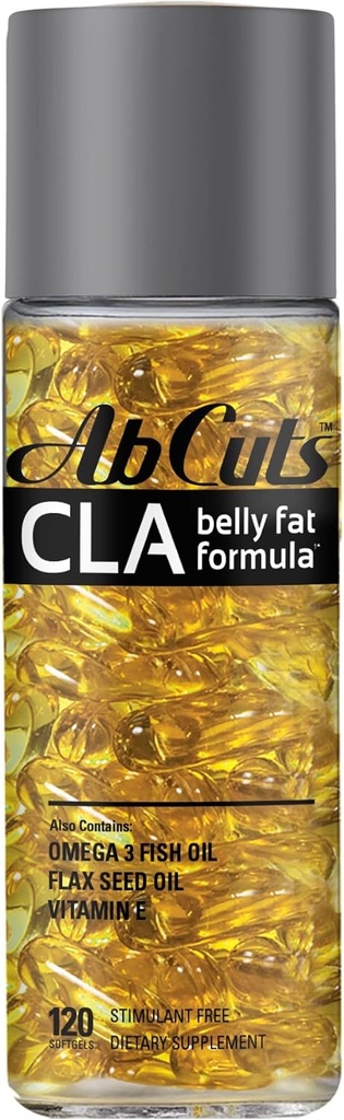CLA Belly Fat valem - 120 kergesti neelatavad pehmed softgelid - Omega 3 kalaõli, linaseemneõli ja E-vitamiin - aitab suurendada antioksüdantide pakkumist ja tervislikku keha koostist