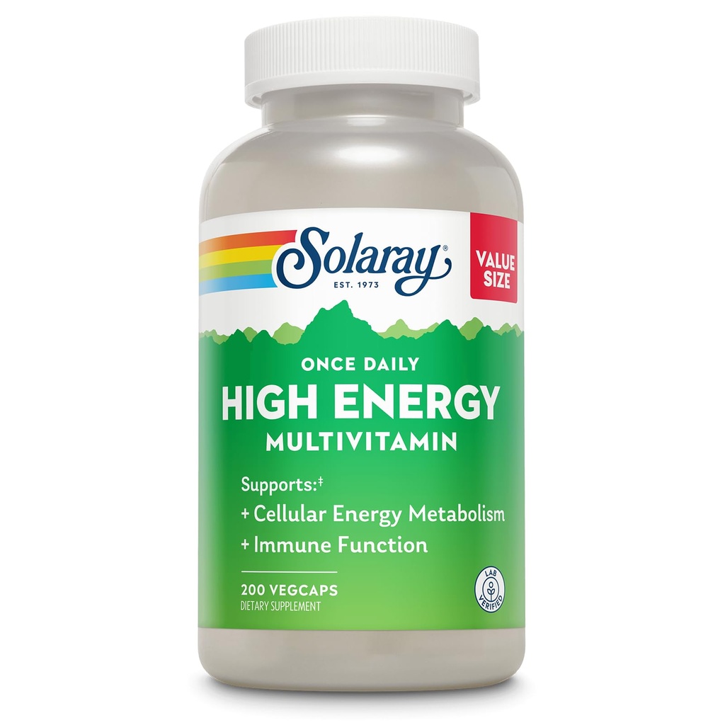 SOLARAY üks kord päevas kõrge energiaga multivitamiin naistele ja meestele - energialisandid - immuunsuse tugi w / C-vitamiin, A, D ja E, B-vitamiini kompleks, jälgi mineraalid, 60-päevane garantii, 200 Serv, 200 VegCaps
