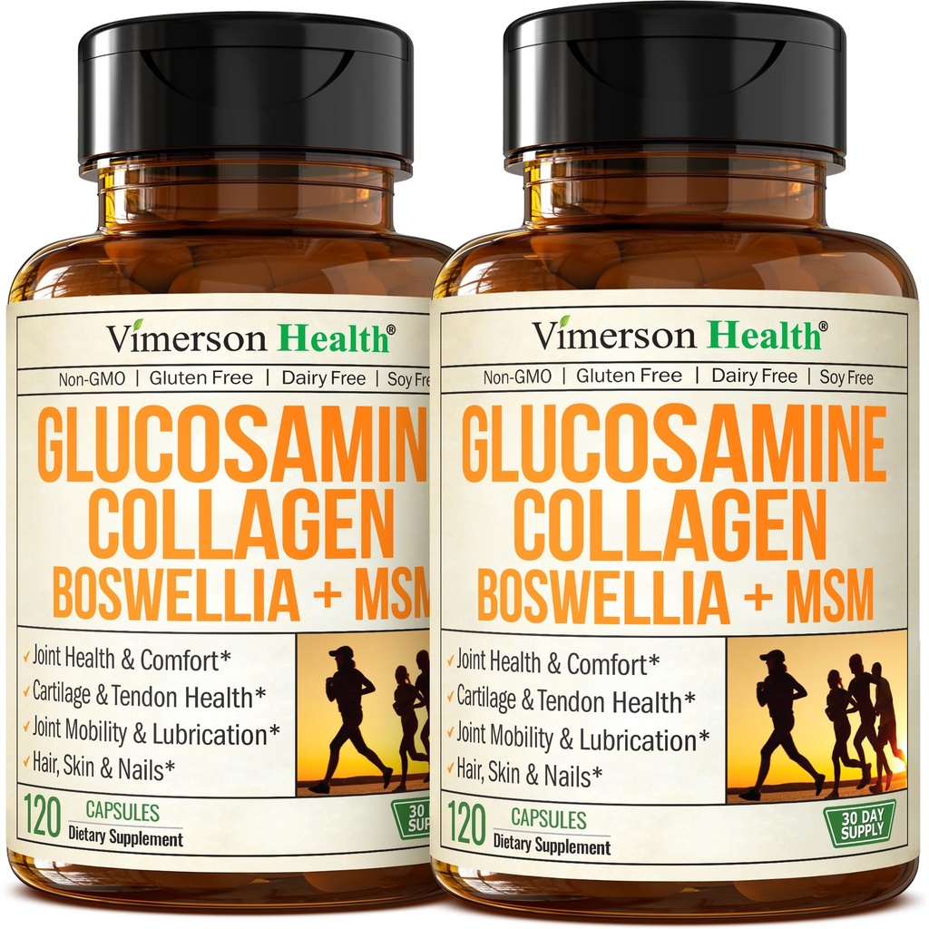 Glükoosamiin Kondroitiin MSM hüdrolüüsitud kollageenpeptiididega - ühine tugilisa kvertsetiini, bromelaini ja boswellia ekstraktiga - kollageeni tabletid juuste naha küünte jaoks - FSA abikõlblik 2 pakend