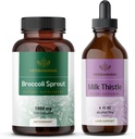 HERBAMAMA Broccoli Sprout ja Piimaohakakomplekt - 1000 mg brokoli kapsas Kapslid ja piimaohakas Ekstrakt 4 fl oz - Vegan, mitte-GMO, suhkur ja alkoholivaba - 2 pakendit