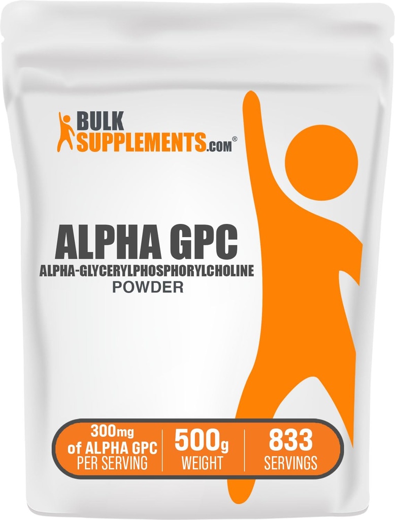 BulkSupplements.com Alpha GPC pulber - koliinilisandid, Alpha GPC 300mg - maitsestamata & gluteenivaba, 600mg ühe serveerimise kohta, 500g (1,1 naela) (pakk 1)