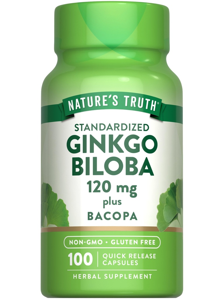 Nature's Truth Ginkgo Biloba 120mg | Plus Bacopa | 100 kiirvabastuskapslit | Standardiseeritud ekstrakt | Mitte-GMO ja Gluteenivaba toidulisand