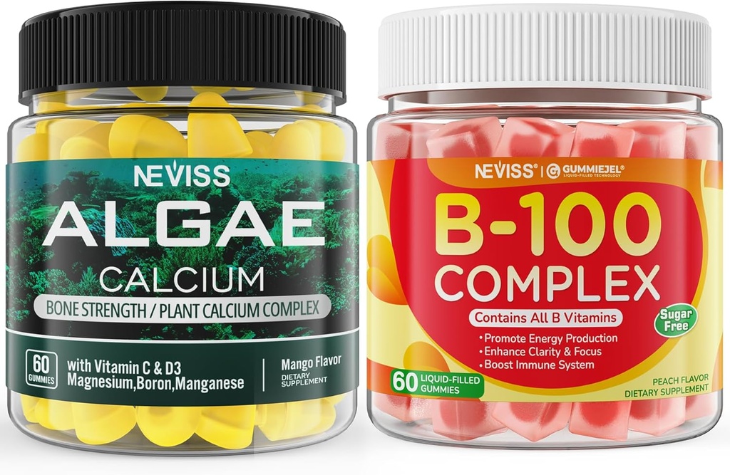NEVISS vetikad Kaltsiumkummid+ Vitamiin B100 komplekskummid