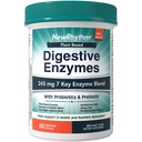 NewRhythm Digestive Enzymes 245 mg, probiootikumid ja prebiootikumid, taimepõhine, 7 võtmeensüümi, seedimine, toitainete imendumine, proteaas Amylase & Lipase, 60 vegankapslit