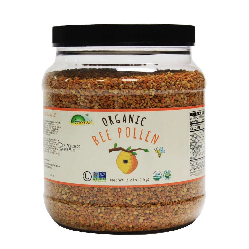 Greenbow Organic Bee Pollen - 100% USDA sertifitseeritud orgaaniline, mitte-GMO, Halal, Kosher sertifitseeritud, puhas ja looduslik mesilaste õietolm - valkude, vitamiinide ja mineraalidega pakendatud supertoit - gluteenivaba - 1000 g