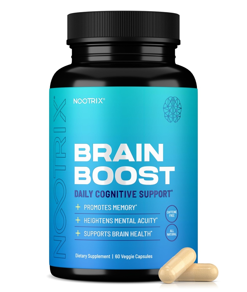Nootrix Brain Boost Nootroopne täiendus | Toetab mälu, vaimset keskendumist, kognitiivset tervist ja energiat | edendab tervislikku meeleolu ja ajufunktsiooni | Ginkgo Biloba & DMAE | 60 kapslit