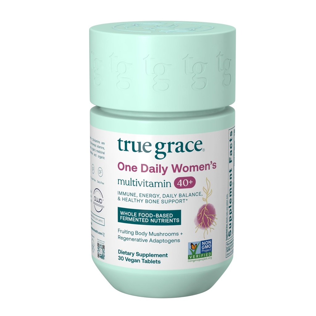 True Grace One Daily Naiste multivitamiinid 40+ Fermenteeritud mineraalid, orgaanilised Adaptogeenid & Seened Energia, Immuunsus, Luutugi - Mitte-GMO - Raud, Gluteen & Soja Vaba - 30 Vegan Tabletid
