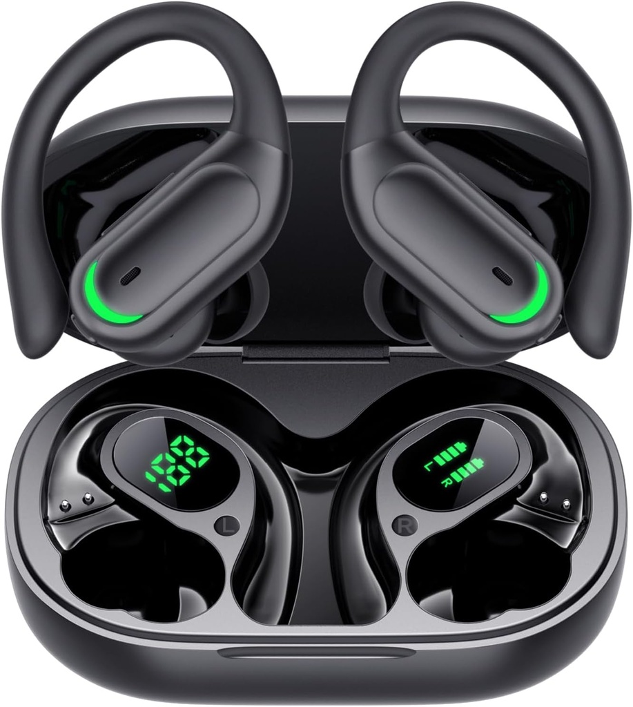 Traadita kõrvaklapid Bluetooth 5.4 Kõrvaklapid, 96 tunni mänguaeg, juhtmevaba laadimine LED-kuva, kõrvaklapid, ENC müra tühistamine, Hi-Fi heli, IP7 veekindel, sporditreeningute jaoks (sügav must)