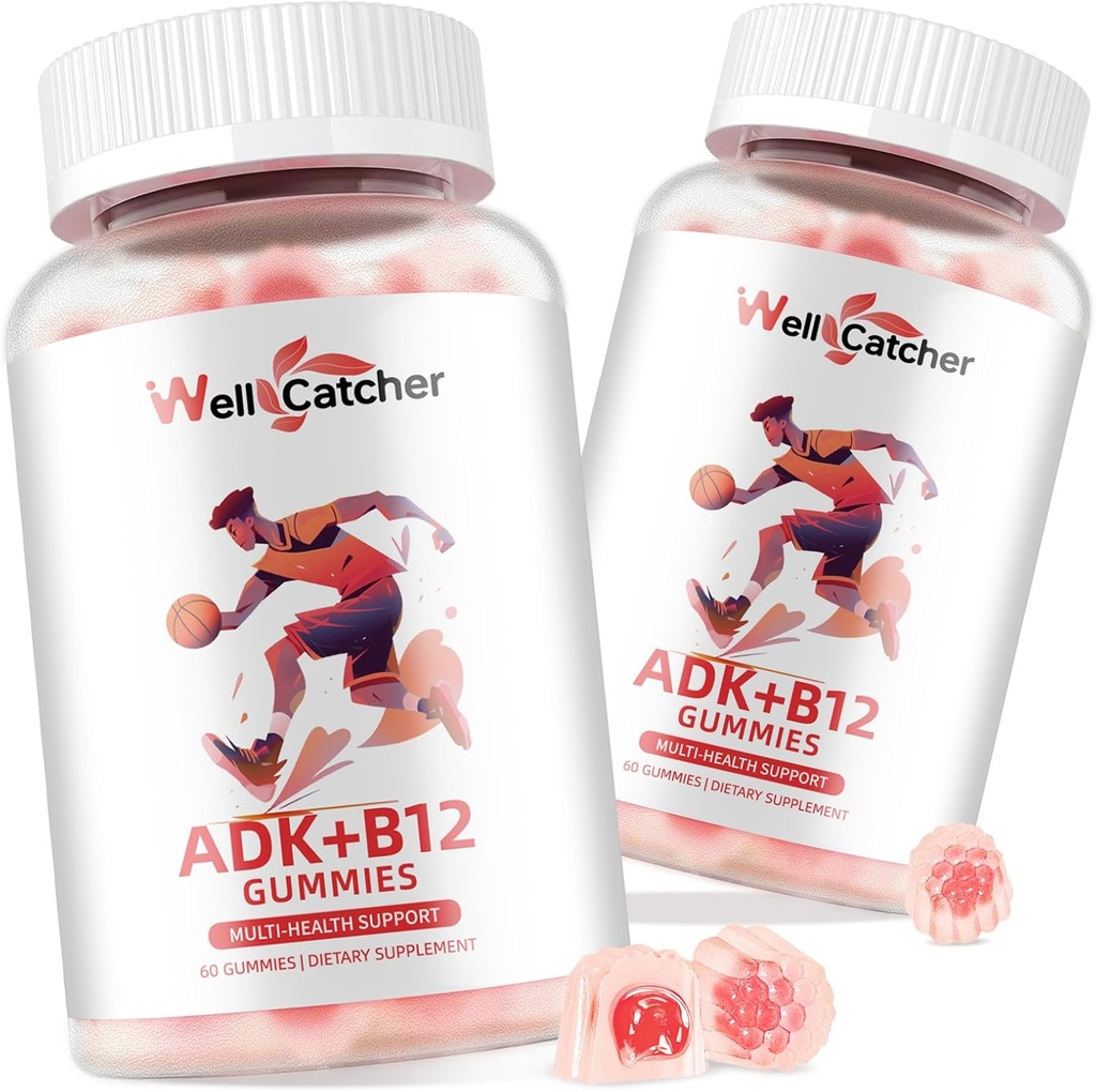 Vitamiin ADK + B12 Gummies Toidulisandid: Vitamiin D3 K2 (MK-7) koos B12 meestele Naistele Näritav Vegan Multivitamiinid Toetus Luu Aju Immuunsus Nahasilm Südamesuhkur Vaba Vaarika Maitsestatud 2 pakendit
