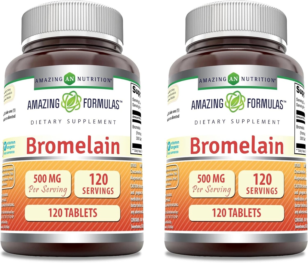 Amazing Formulas Bromelain 500 Mg Tablets Supplement | Non-GMO | Gluteenivaba | Made in USA (120 Count | 2 Pack)