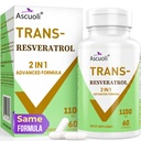 99% Ultra Purity Trans-Resveratrol 1100mg, 3-in-1 Advanced Formula Organic Resveratrol Supplement, Max Antioxidant, Anti-Aging, Naha Tervis, Rakkude parandamine, Boost NAD+, Immune & Energy, 60 Caps