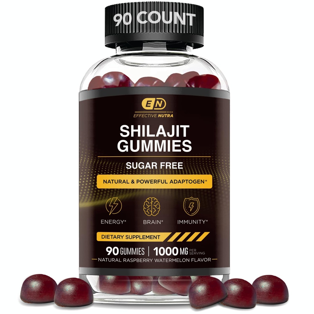 TÕHUS NUTRA Shilajit Gummies 1000mg | Puhas Shilajit vaik energia, aju ja immuunsuse jaoks | Meeste ja naiste toidulisand | Suhkruvaba, vegan, gluteenivaba | Looduslik marjamaitse, valmistatud USAs (90ct)