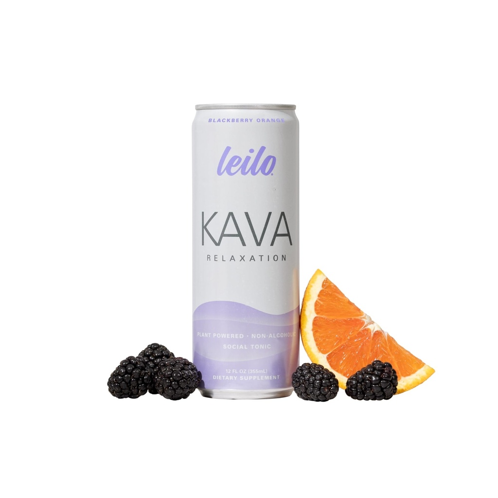 LEILO | Kava Powered Sparkling Lõõgastav jook | BlackBerry Orange 12-Pack – Non-ALC Calming Beverage | 12 fl oz Cans (Pack of 12)