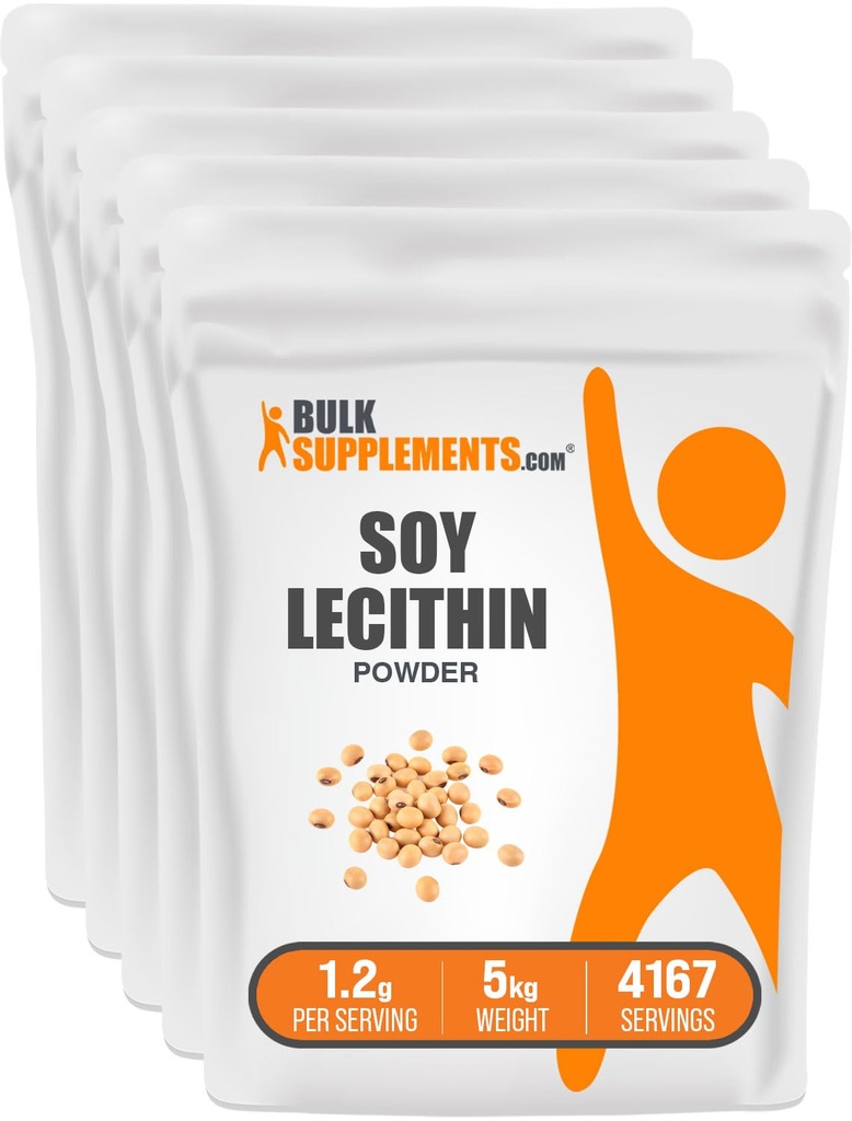 BulkSupplements.com Sojaletsitiini pulber - letsitiini lisand, letsitiinpulber toiduklass - gluteenivaba, 1200 mg serveerimise kohta, 5 kg (11 naela) (pakk 5)