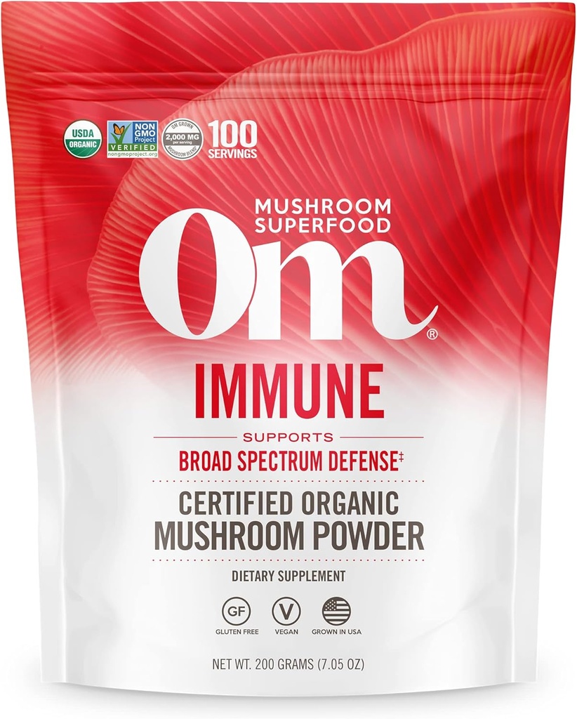 OM SUPERFOOD Immuunsegu Seenepulber Superfood Supplement, 7.05 Ounce Pouch, 100 Servings, Seenesegu, Reishi & Türgi Sail; Daily Immune Support Supplement