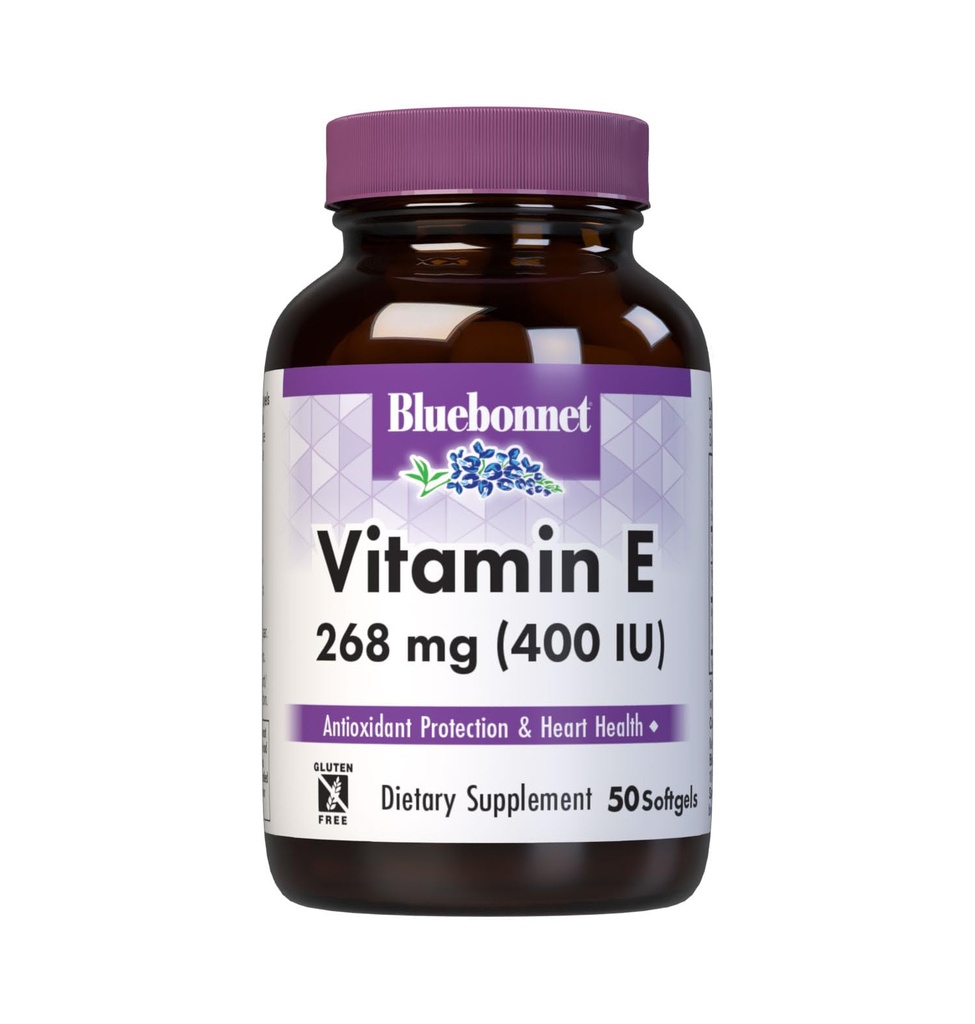 Bluebonnet Nutrition Vitamiin E 400 RÜ (268 mg) Segatud tokoferoolid Pehmesooled, vabad radikaalid ja südame-veresoonkonna tugi, gluteenivaba, piimavaba, 50 Softgels, 50 Servings