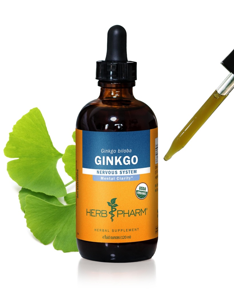 Herb Pharm Sertifitseeritud Orgaaniline Ginkgo Vedel Ekstrakt Mälu Ja Kontsentratsiooni - 4 Ounce