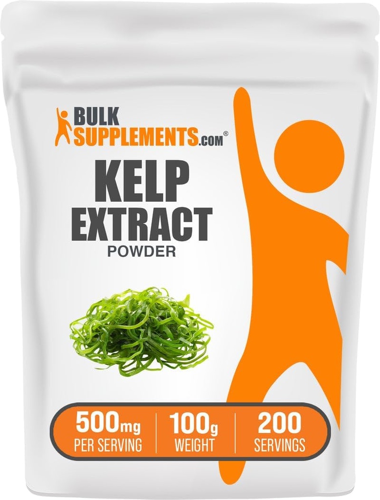 BulkSupplements.com Kelp Extract Powder - Kelp Supplement, Brown Seaweed Extract, Seaweed Powder - Gluteenivaba, 500mg per Serving, 100 g (3,5 oz) (pakk 1)
