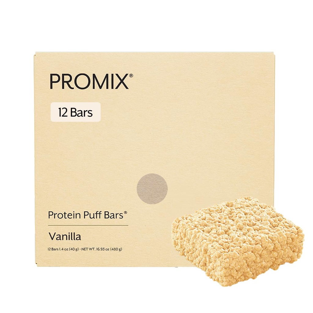 ProMix Nutrition Protein Puff Bars, 12-Pack - Madagaskar Vanilla - vahukommi krõbe ravi - suurepärane maitse ja tervislik Go Snack - kõrge valgu ja madala kalorsusega - mitte-GMO ja gluteeni, soja ja maisi vaba