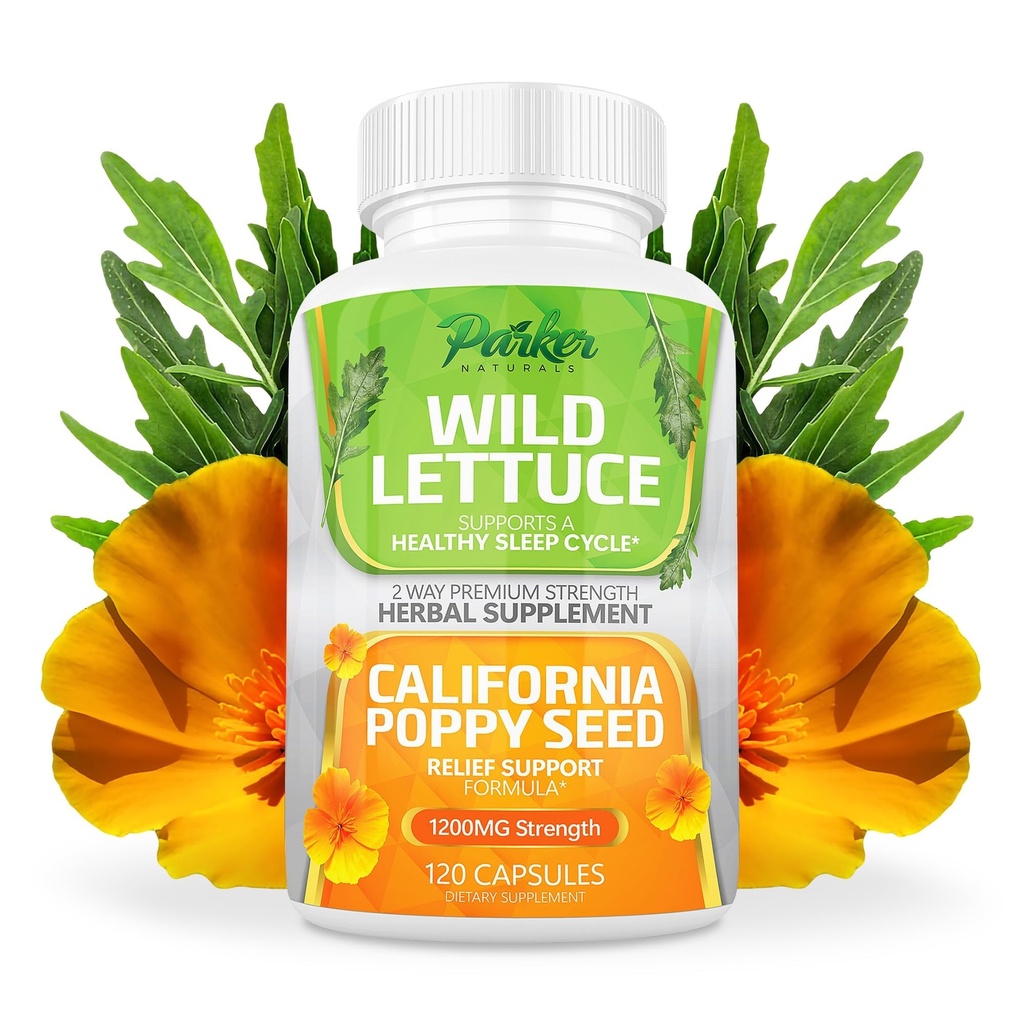 Parker Naturals Wild Lettuce Extract & California Unimagunaseemnete Täiendus, 2 Way Premium Tugevus Taimne Täiendus Tervislik Sleep & Relief Support, 120 kapslit