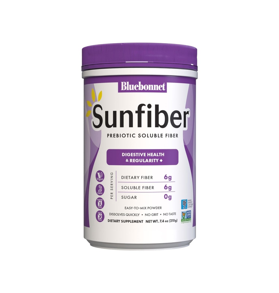 BlueBonnet Nutrition Sunfiber – 6 g taimset prebiootilist lahustuvat kiudainet – toetab seedetrakti tervist * - kohene lahustumine - mitte-GMO, Vegan, Kosher, Low-FODMAP - maitsestamata, 7.4 OZ, 30 Servings